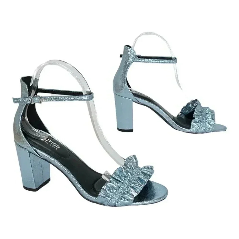 Kenneth Cole Reaction Rise Ruffle Metallic Storm Womens Heels Size 8M - Picture 13 of 16